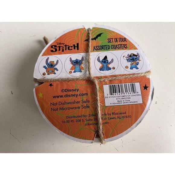 Set Of 4 Disney Stitch Halloween Costumes Ceramic Coasters Pumpkin Vampire Witch - Picture 3 of 8